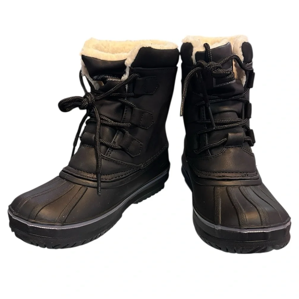 London‎ Fog Cheshire Black Faux Fur Lined Snow Boots water resistant 13M New